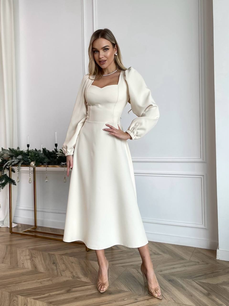Elegant Square-Neck Midi Dress – Multiple Colors