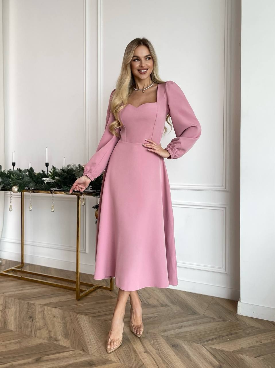 Elegant Square-Neck Midi Dress – Multiple Colors