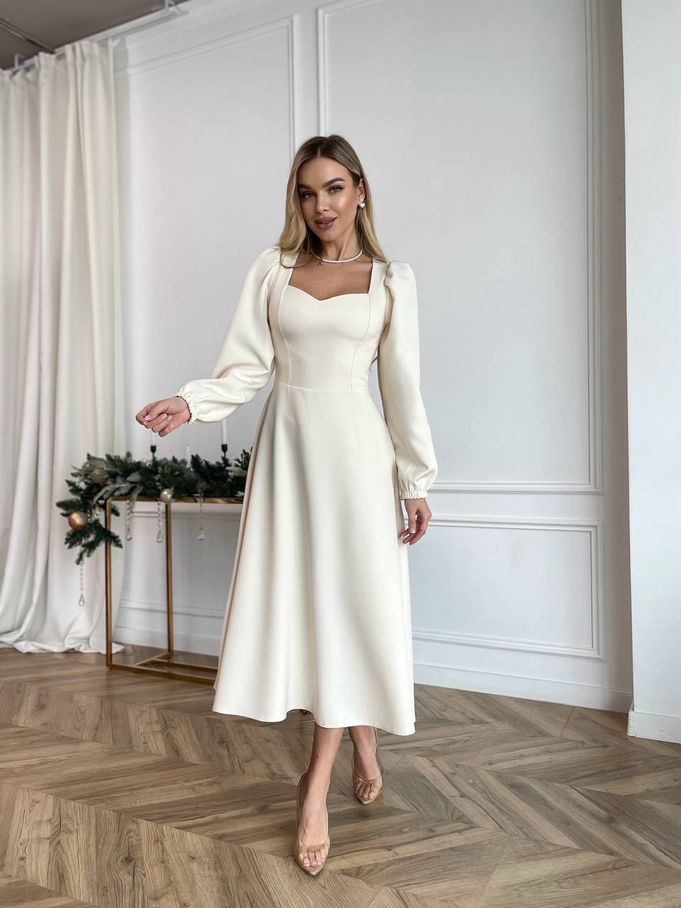 Elegant Square-Neck Midi Dress – Multiple Colors