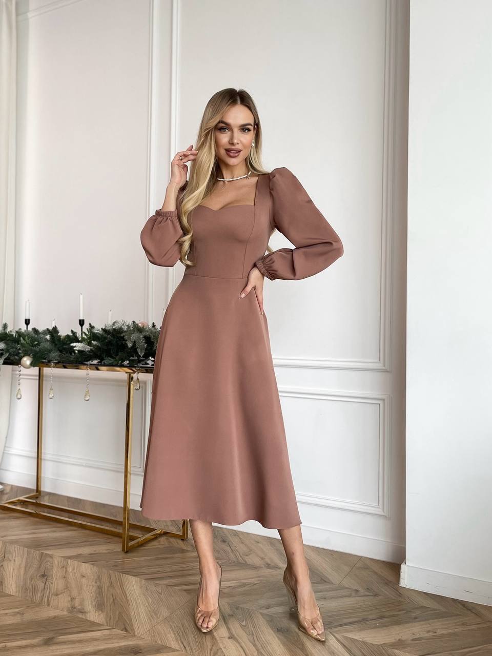Elegant Square-Neck Midi Dress – Multiple Colors