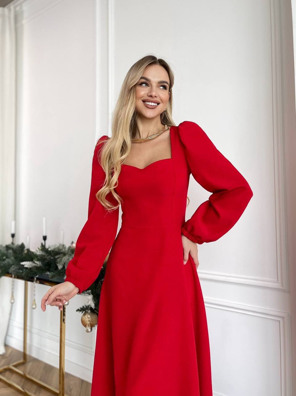 Elegant Square-Neck Midi Dress – Multiple Colors