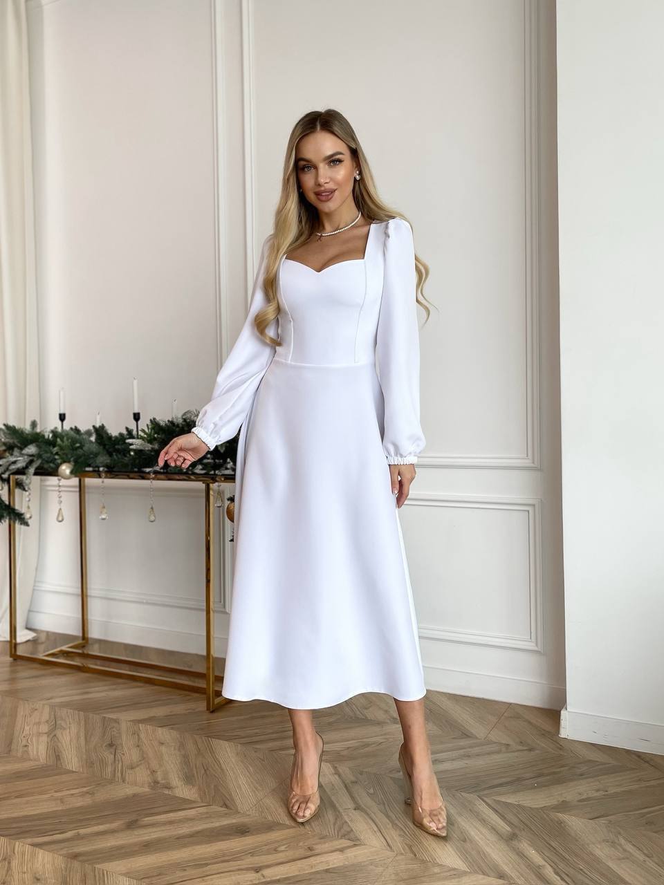 Elegant Square-Neck Midi Dress – Multiple Colors