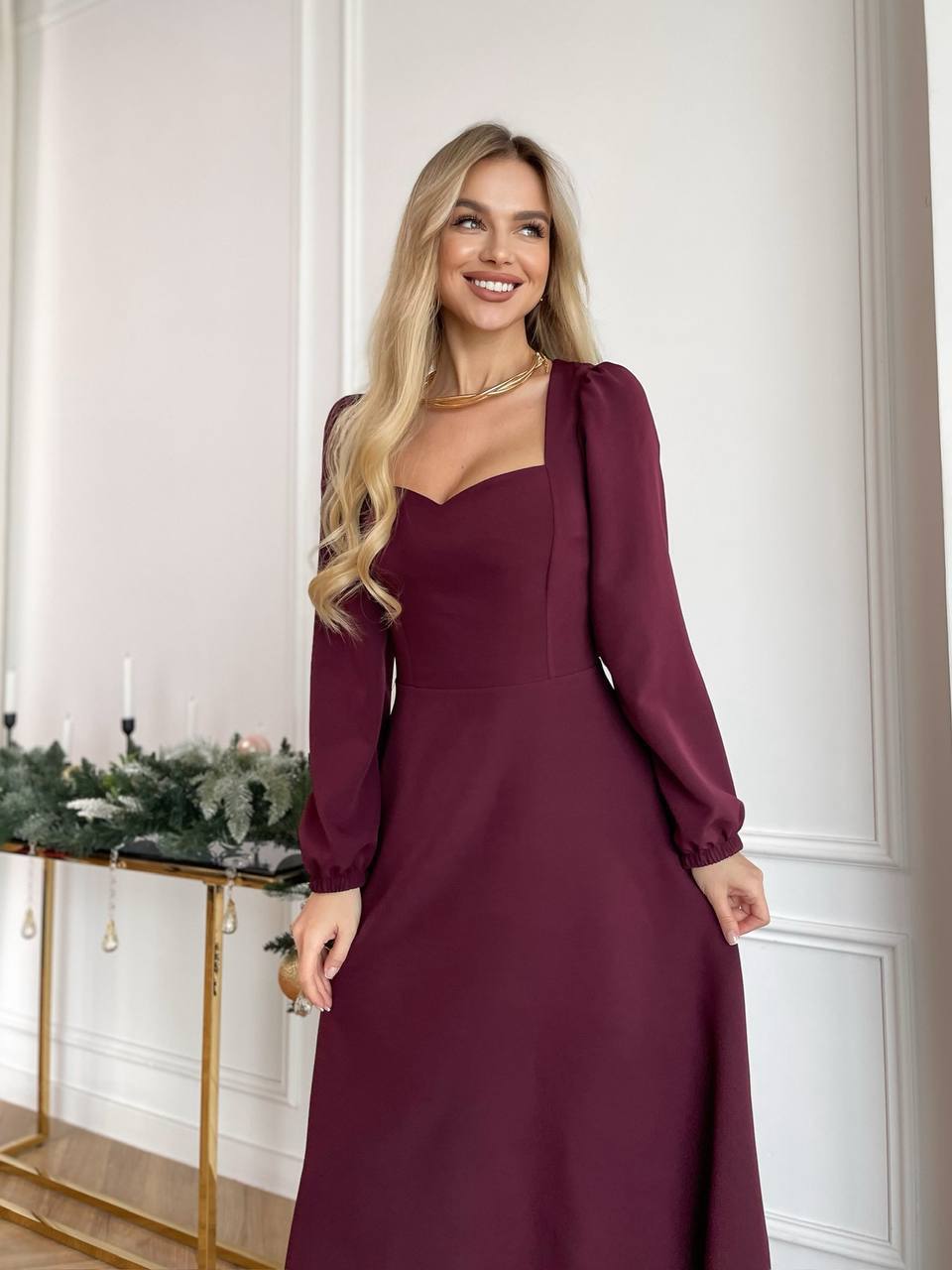 Elegant Square-Neck Midi Dress – Multiple Colors