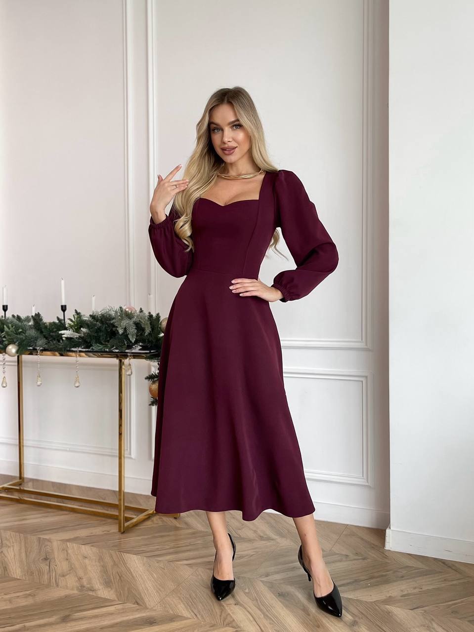 Elegant Square-Neck Midi Dress – Multiple Colors