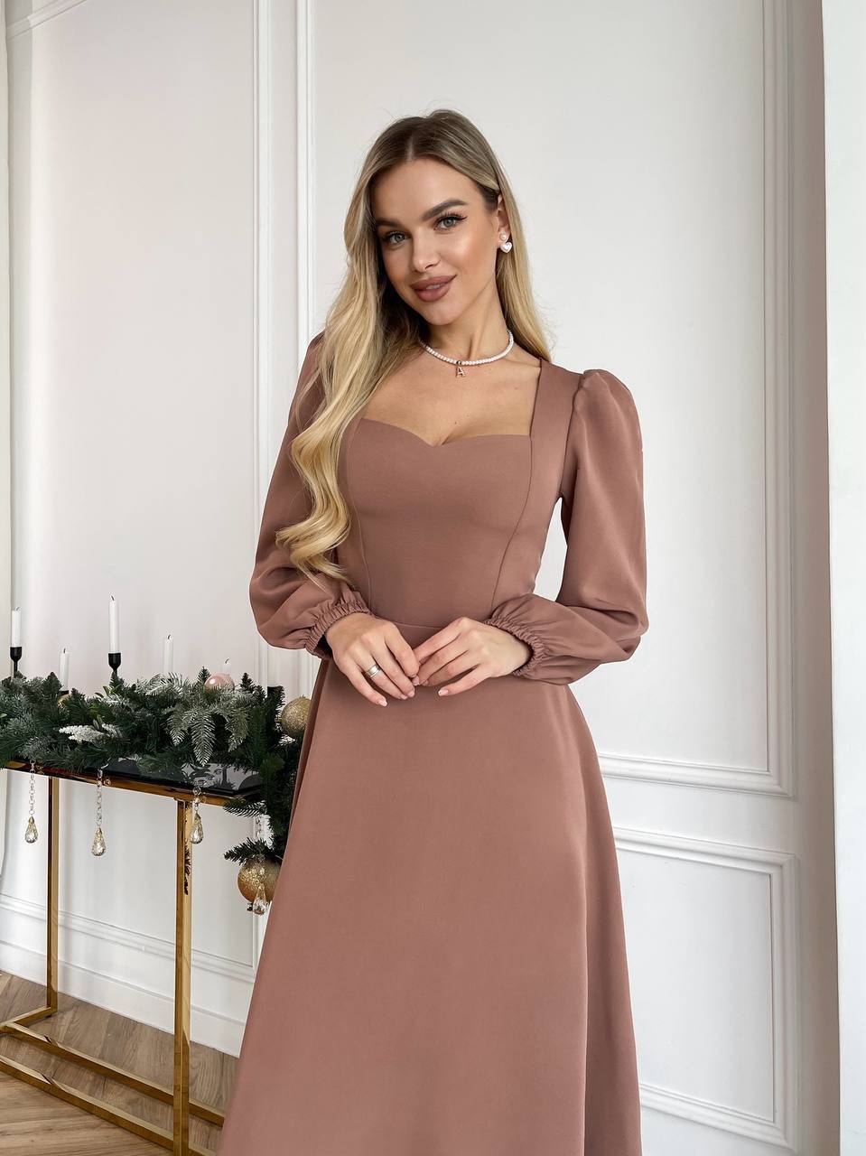 Elegant Square-Neck Midi Dress – Multiple Colors
