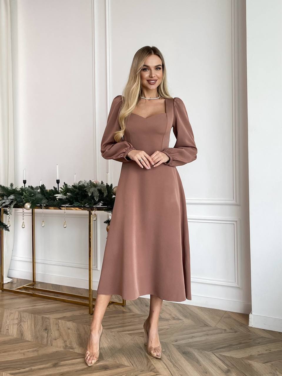 Elegant Square-Neck Midi Dress – Multiple Colors