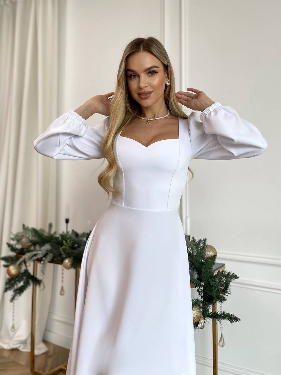 Elegant Square-Neck Midi Dress – Multiple Colors