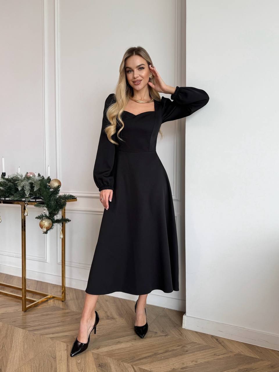 Elegant Square-Neck Midi Dress – Multiple Colors