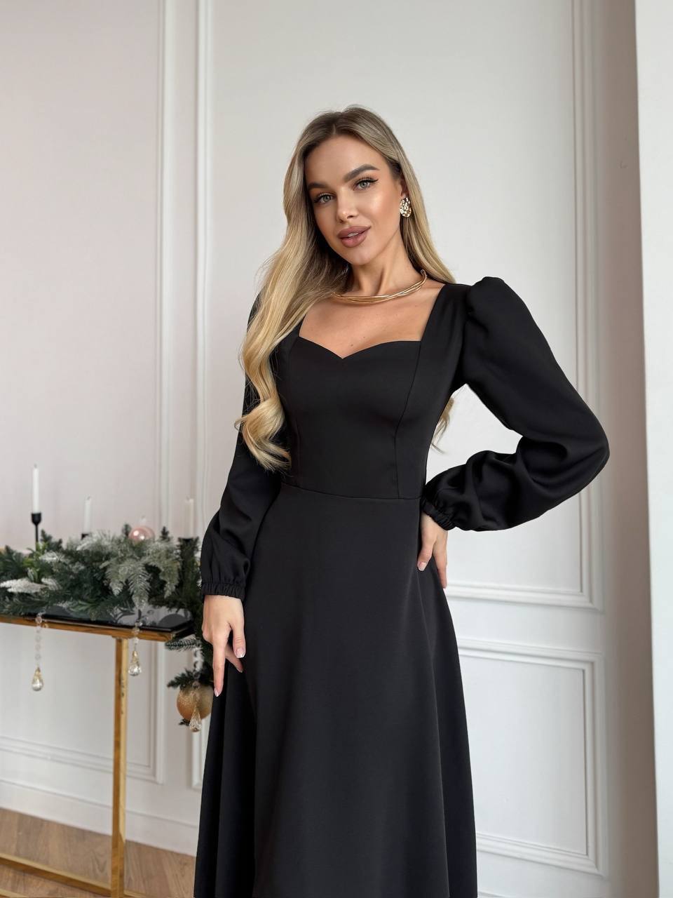 Elegant Square-Neck Midi Dress – Multiple Colors