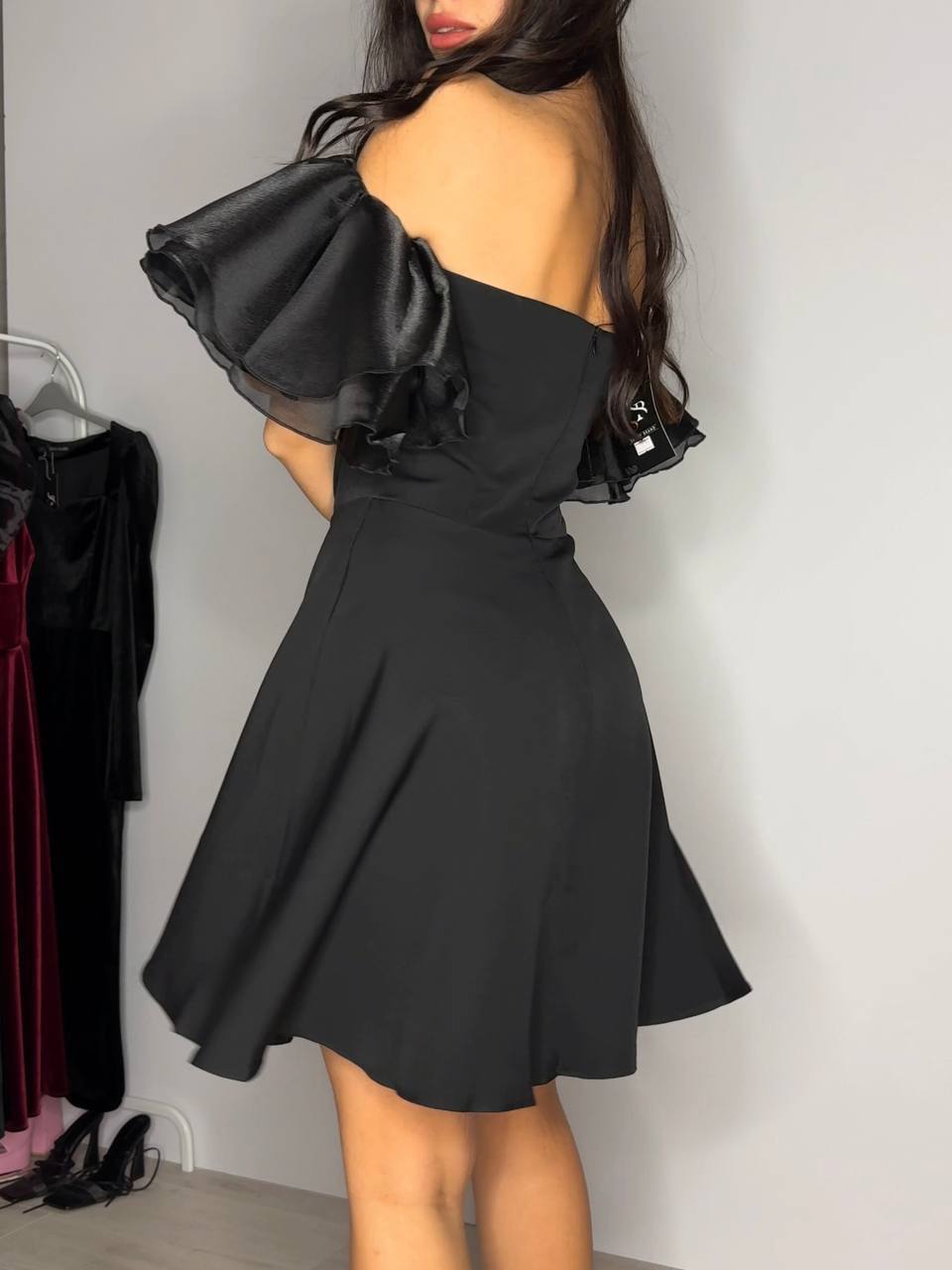 Organza Puff Sleeve A-Line Mini Dress – Elegant Black Party Dress