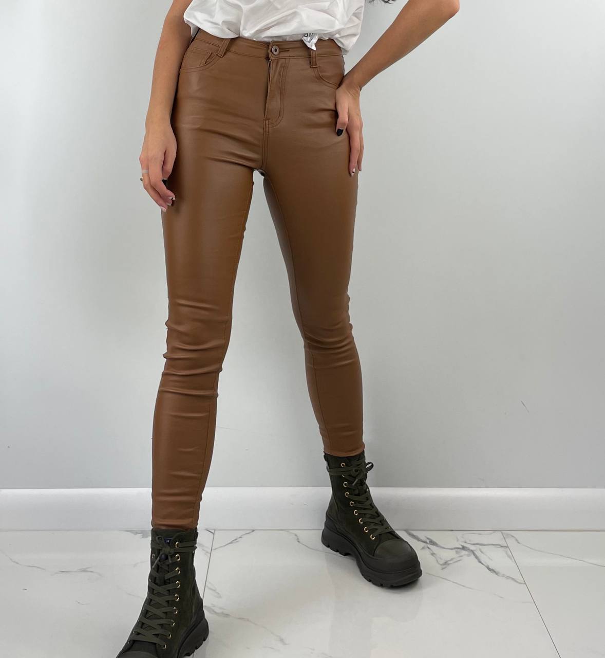 Camel Eco Leather Pants DAYSIE