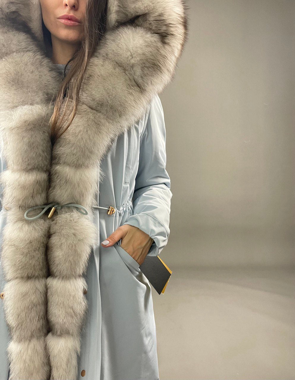 PARKA LUX Blue (JX1) with White-black fur (M16) / Rex for women 95 cm