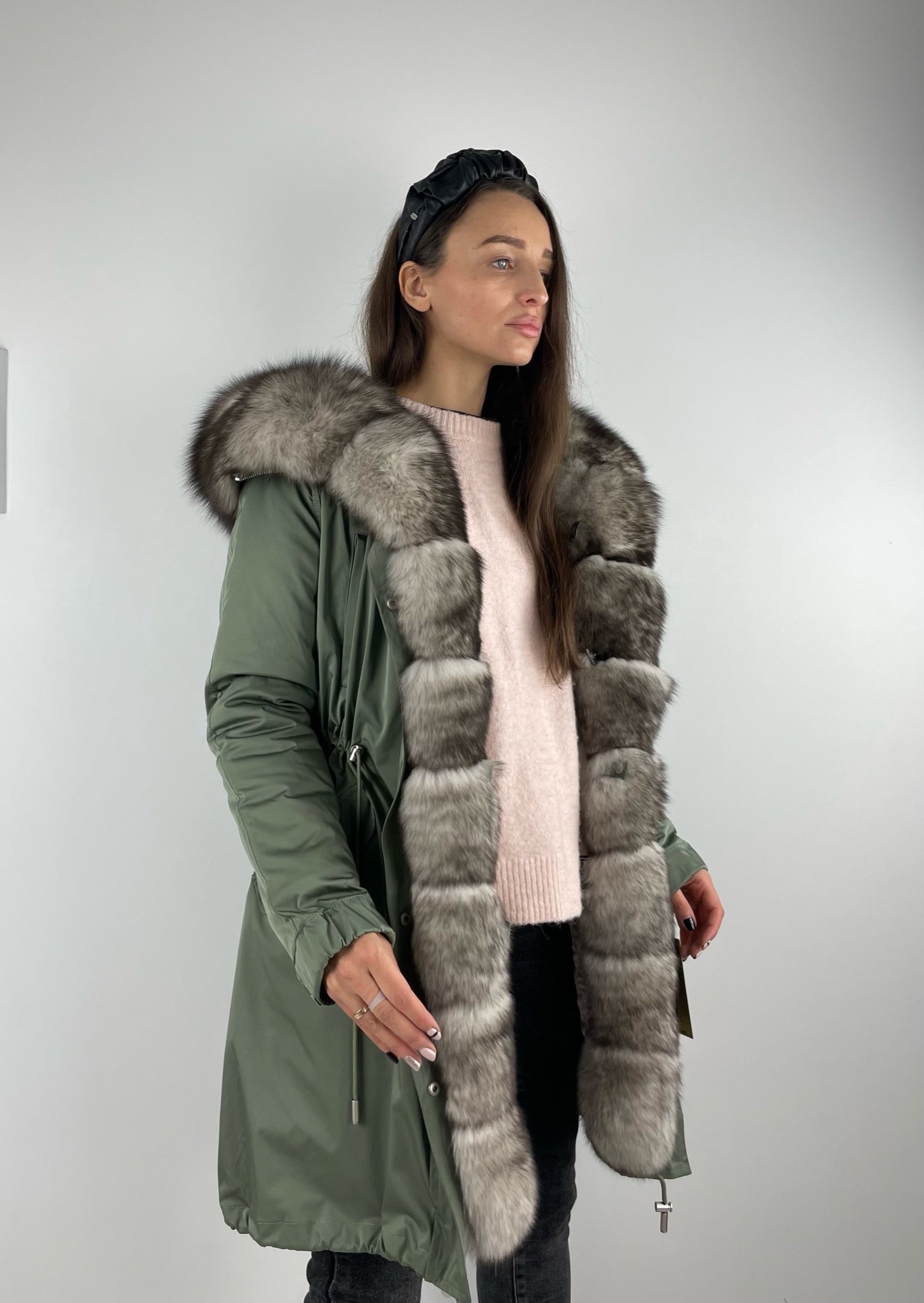 ПАРКА LUX Olive(106)/Бело-черная(M16)/Рекс женская 95см