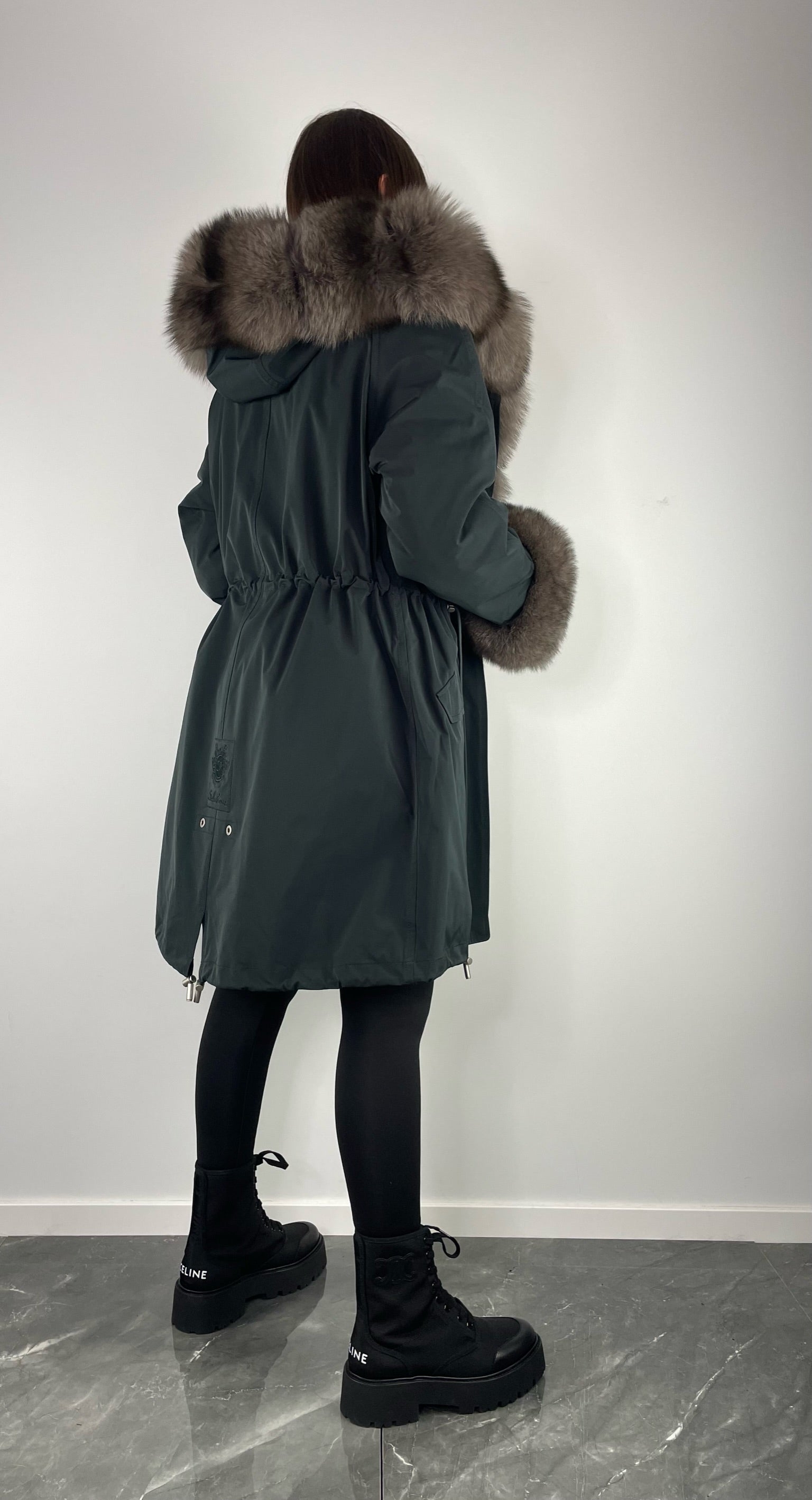 PARKA LUX Grafīta krāsa (BF14) / Gaiši brūna lapsas kažokāda (M51) / Rex sievietēm 95 cm