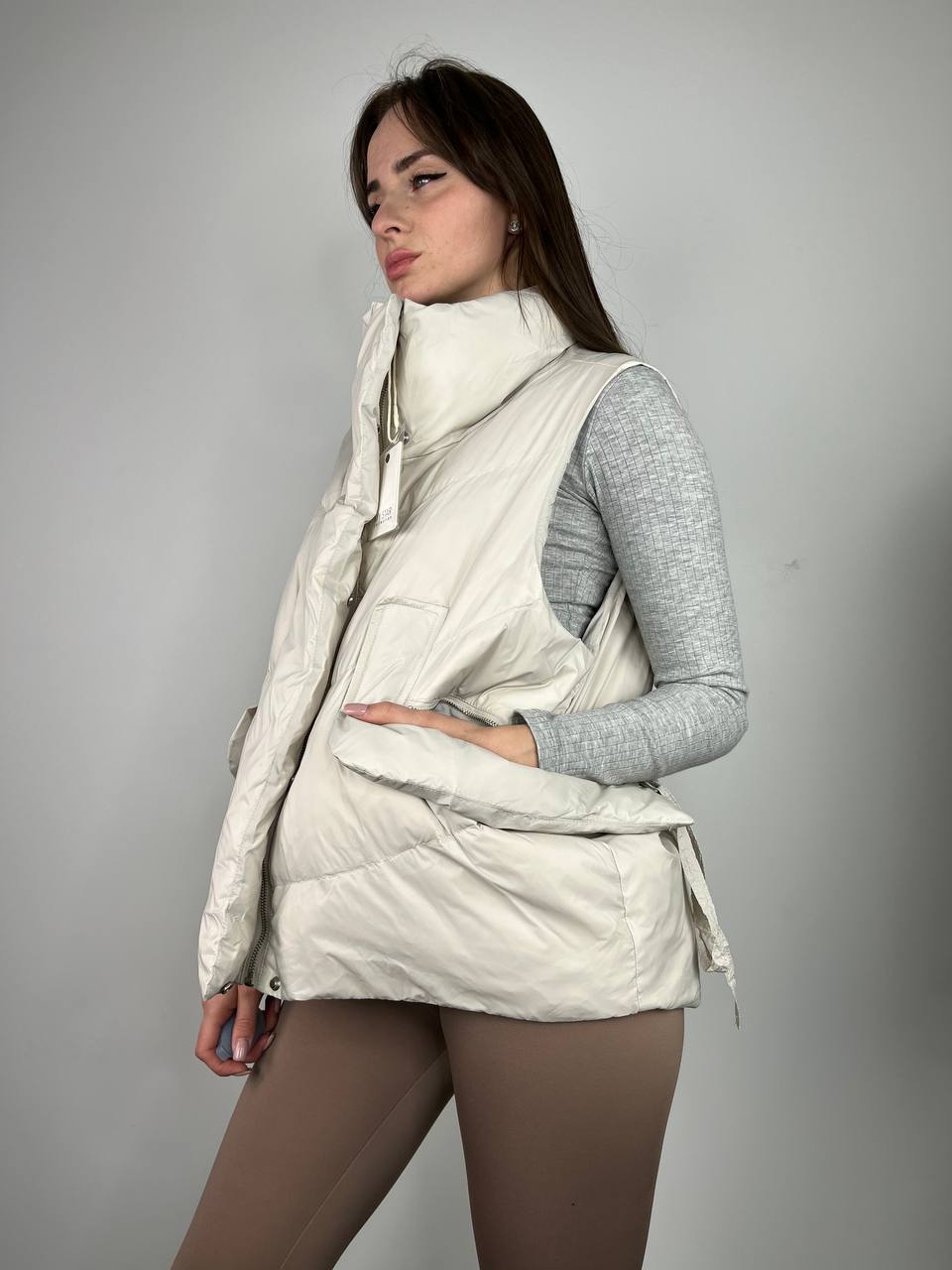 Light beige Vest with hood