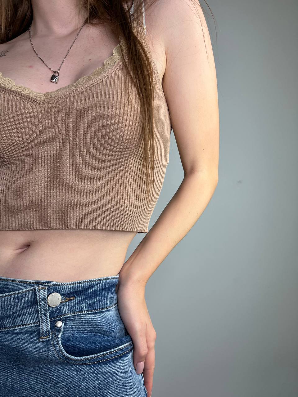 Top Beige With Lace (OS)