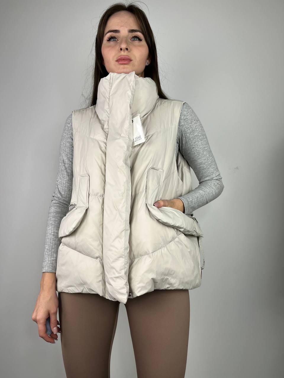 Light beige Vest with hood