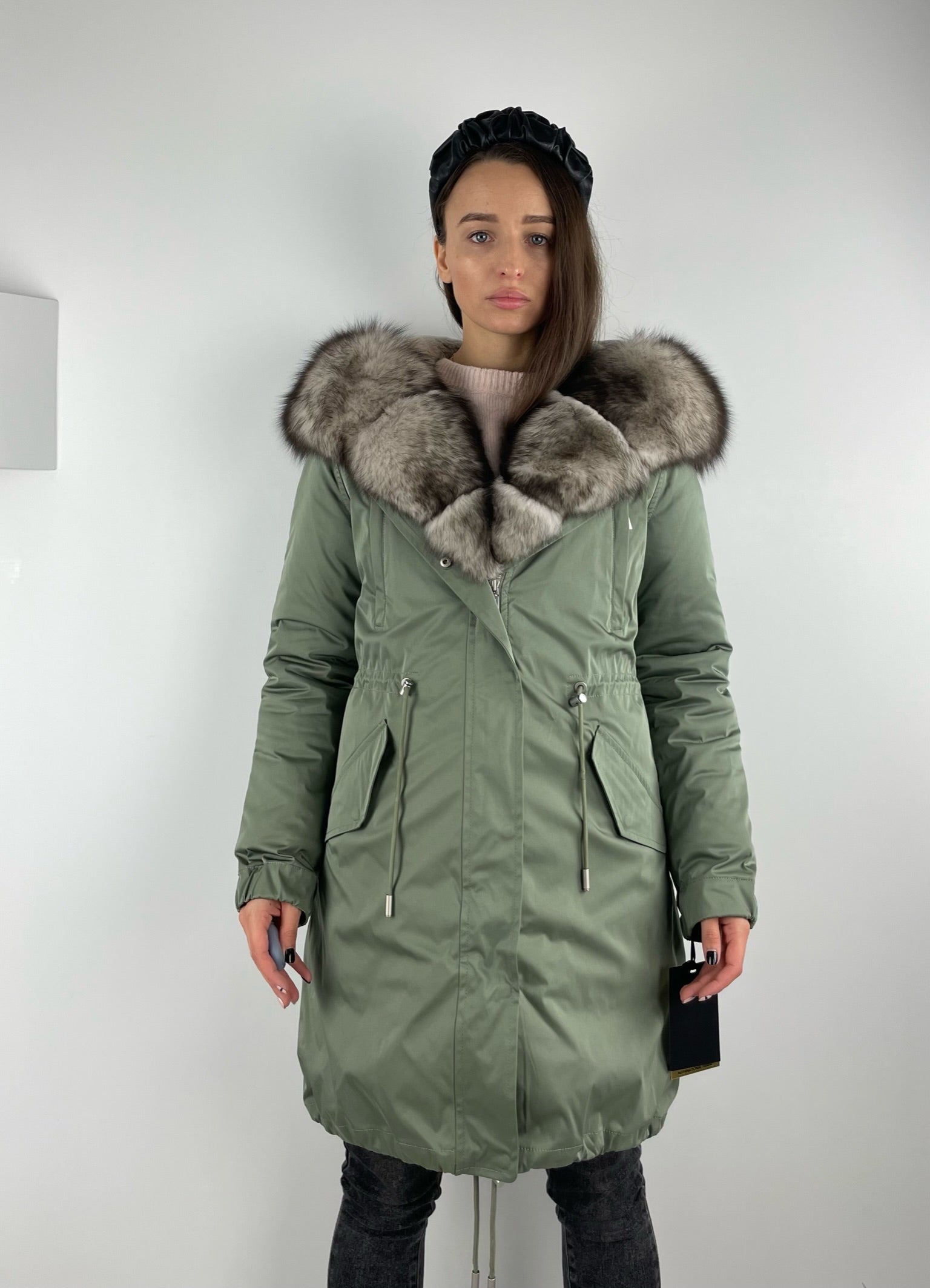 ПАРКА LUX Olive(106)/Бело-черная(M16)/Рекс женская 95см