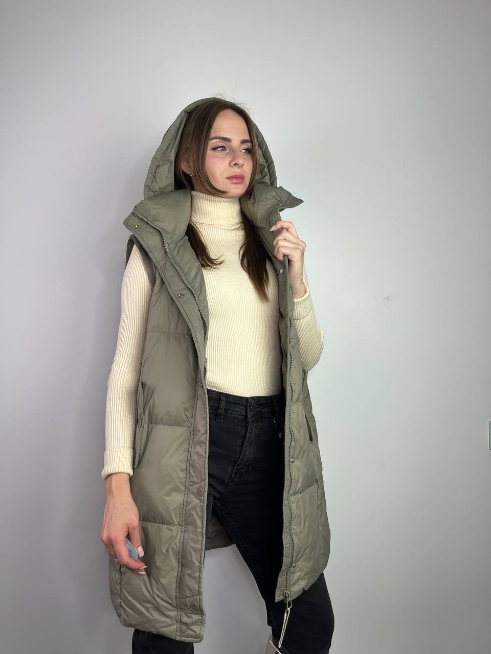 Olive Vest with hood