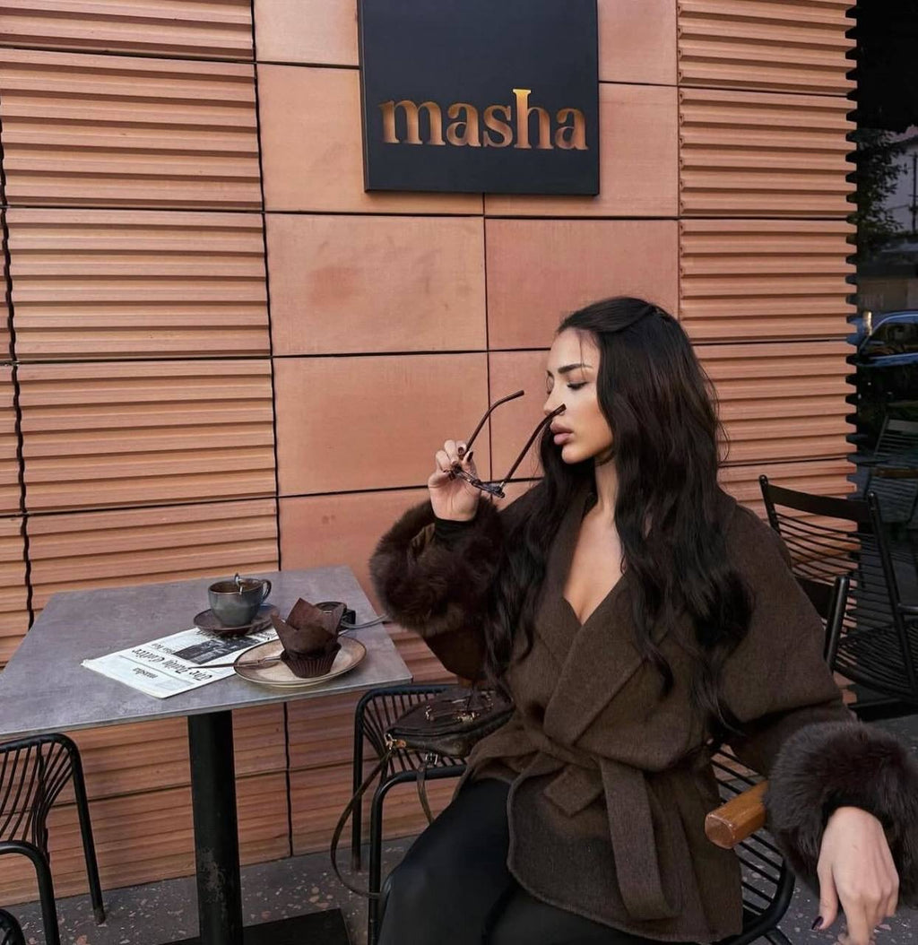 Oversized Wool Blend Coat with Faux Fur Cuffs