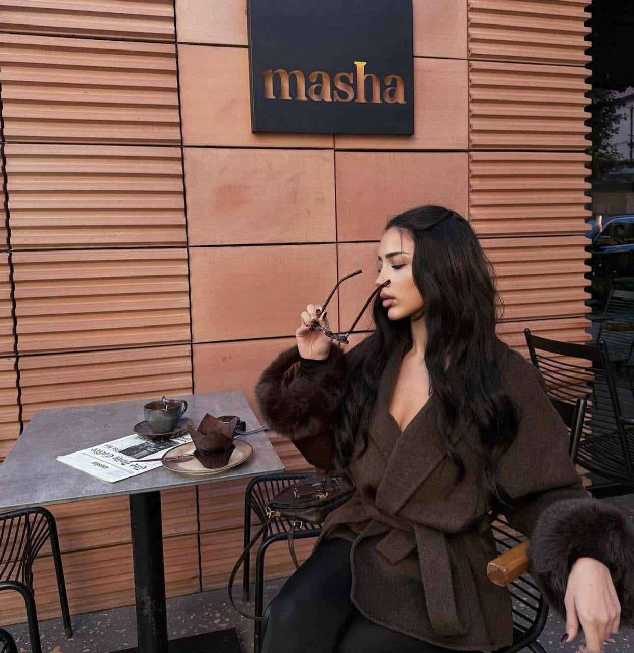 Oversized Wool Blend Coat with Faux Fur Cuffs