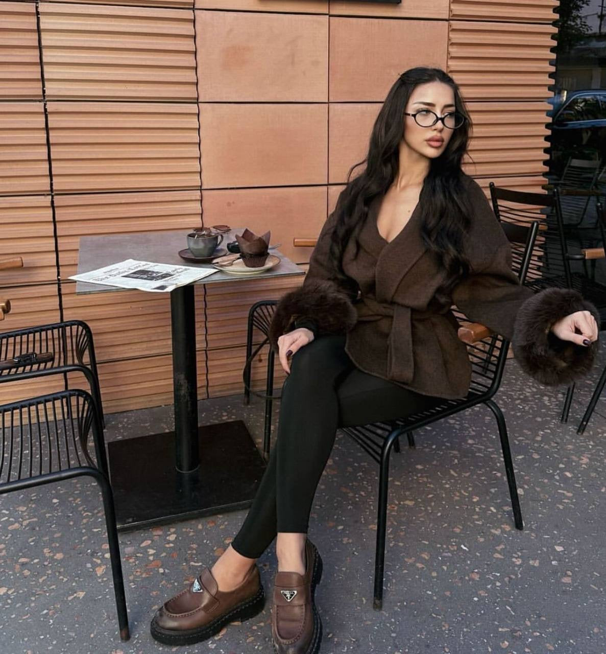 Oversized Wool Blend Coat with Faux Fur Cuffs