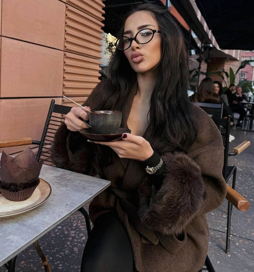 Oversized Wool Blend Coat with Faux Fur Cuffs