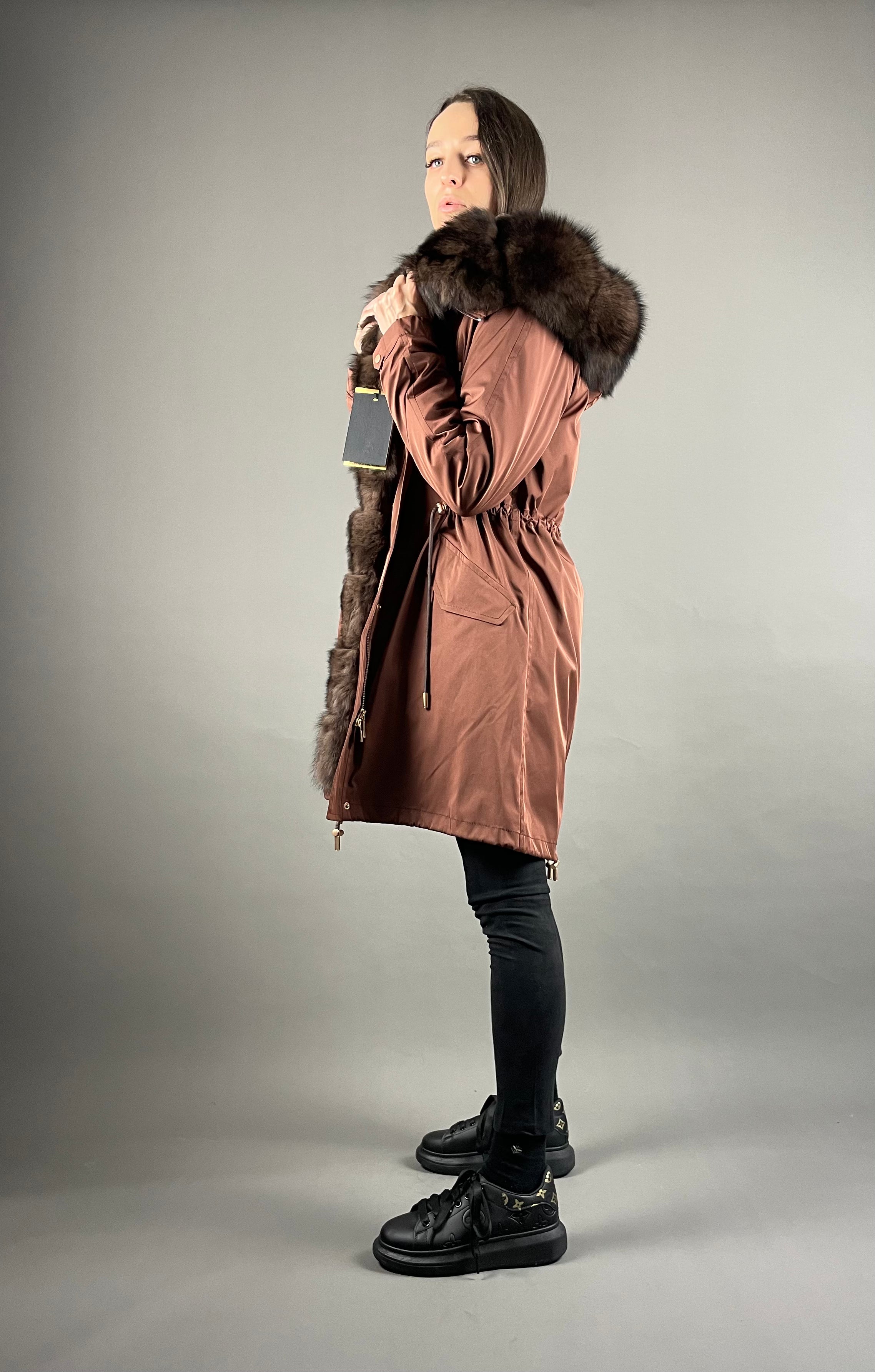 PARKA LUX Bronze (RO812-4) with Brown fur (M3) / Rex for women 95 cm