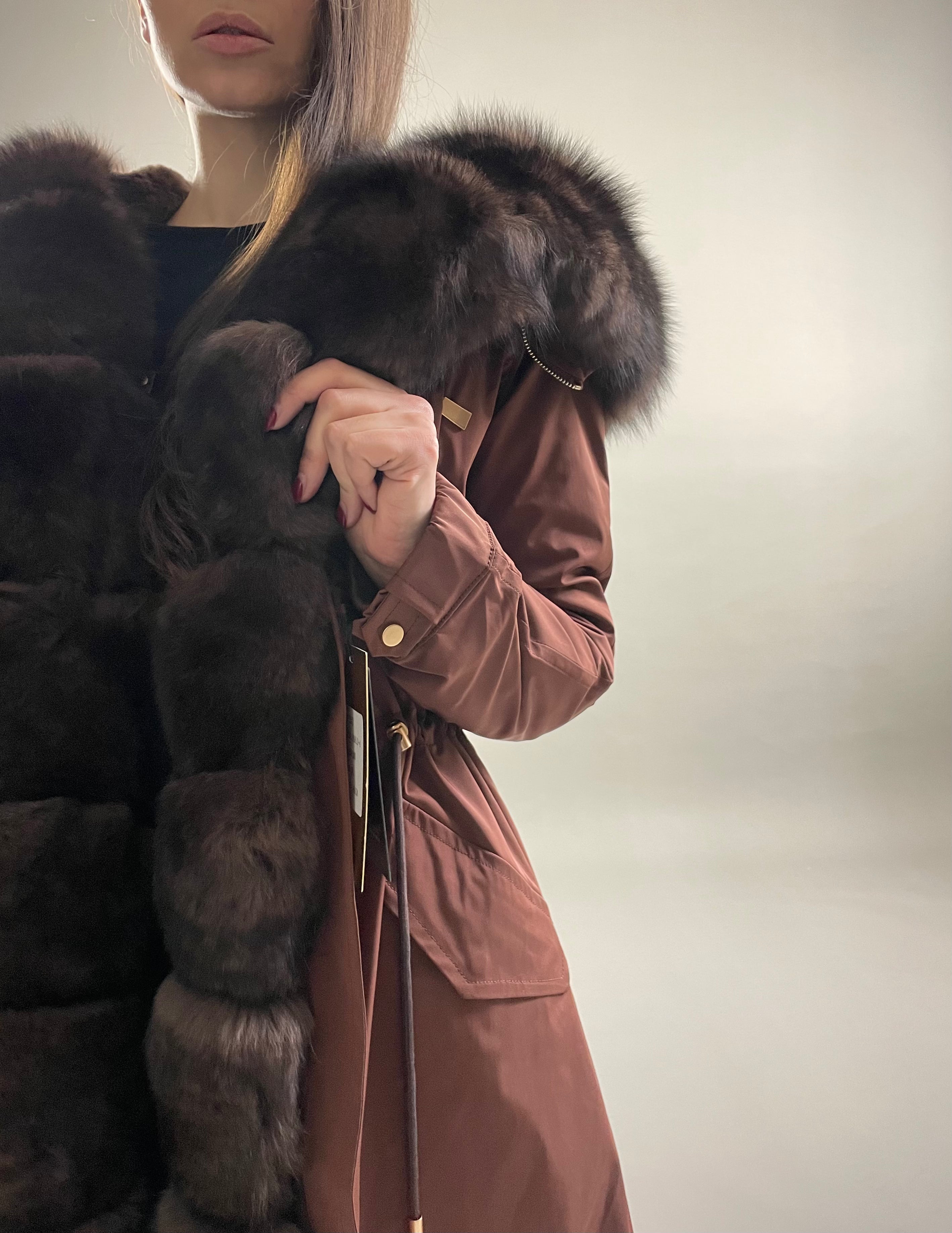 PARKA LUX Bronze (RO812-4) with Brown fur (M3) / Rex for women 95 cm