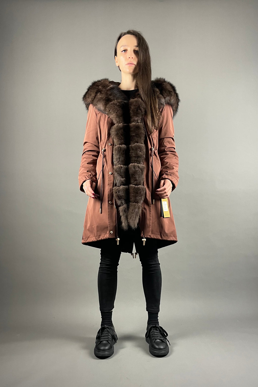 PARKA LUX Bronze (RO812-4) with Brown fur (M3) / Rex for women 95 cm