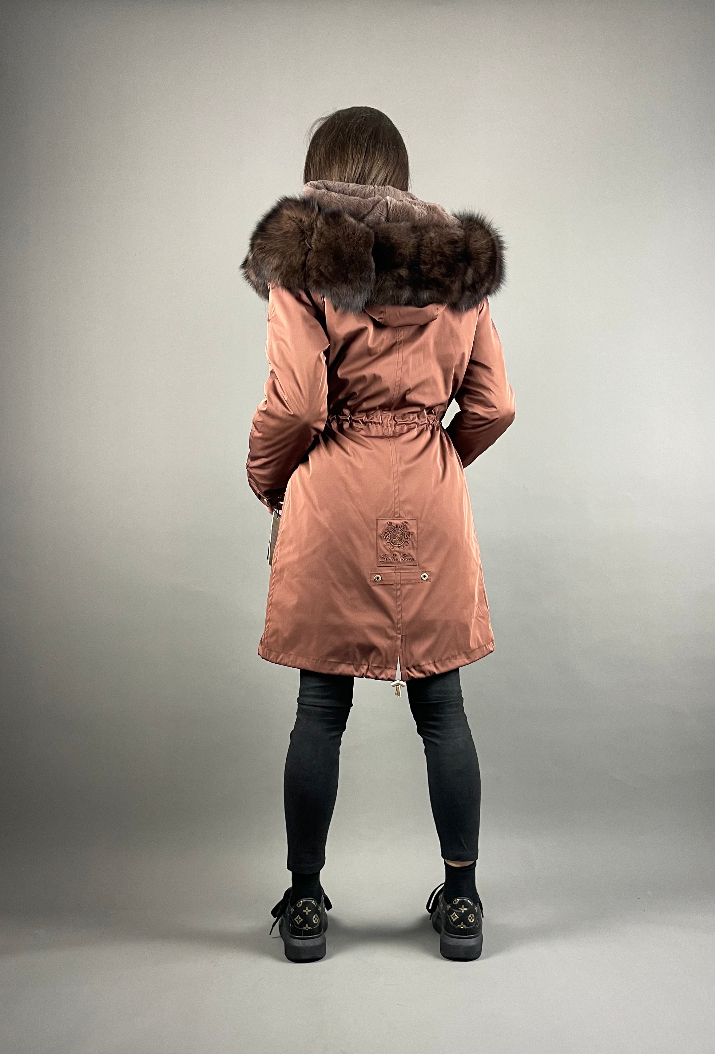 PARKA LUX Bronze (RO812-4) with Brown fur (M3) / Rex for women 95 cm