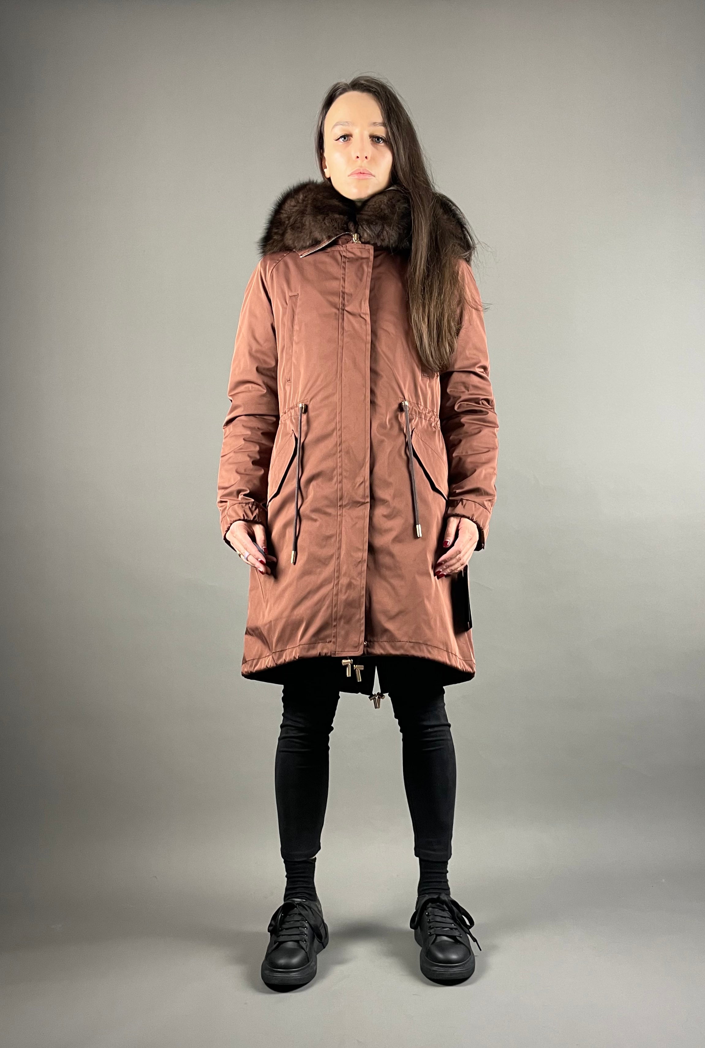 PARKA LUX Bronze (RO812-4) with Brown fur (M3) / Rex for women 95 cm