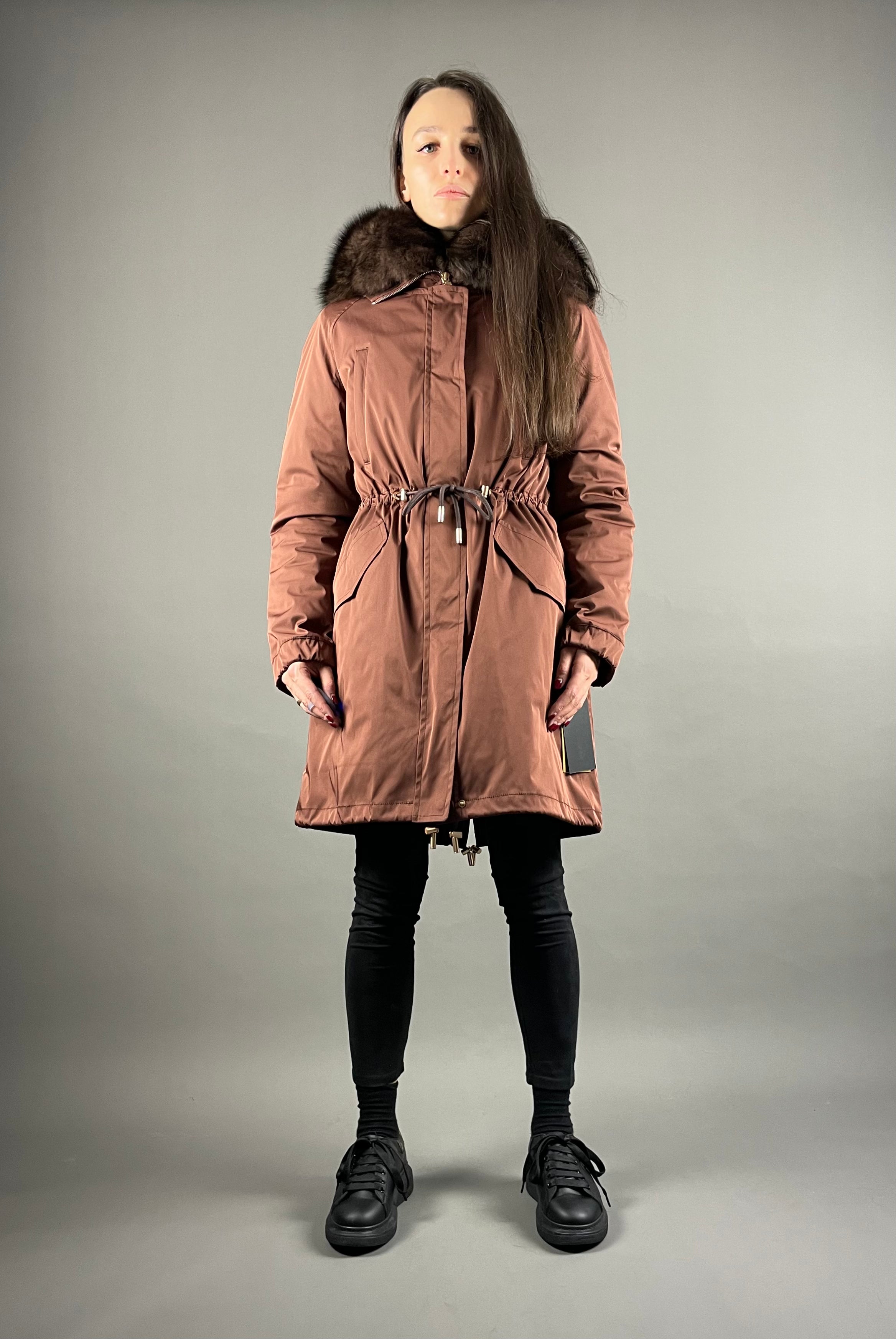 PARKA LUX Bronze (RO812-4) with Brown fur (M3) / Rex for women 95 cm