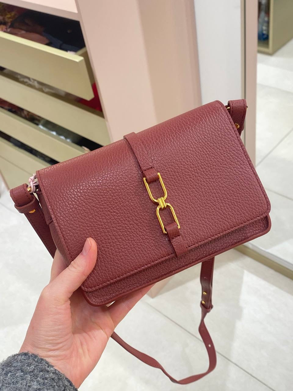 Coccinelle Leather Crossbody Bag – Burgundy