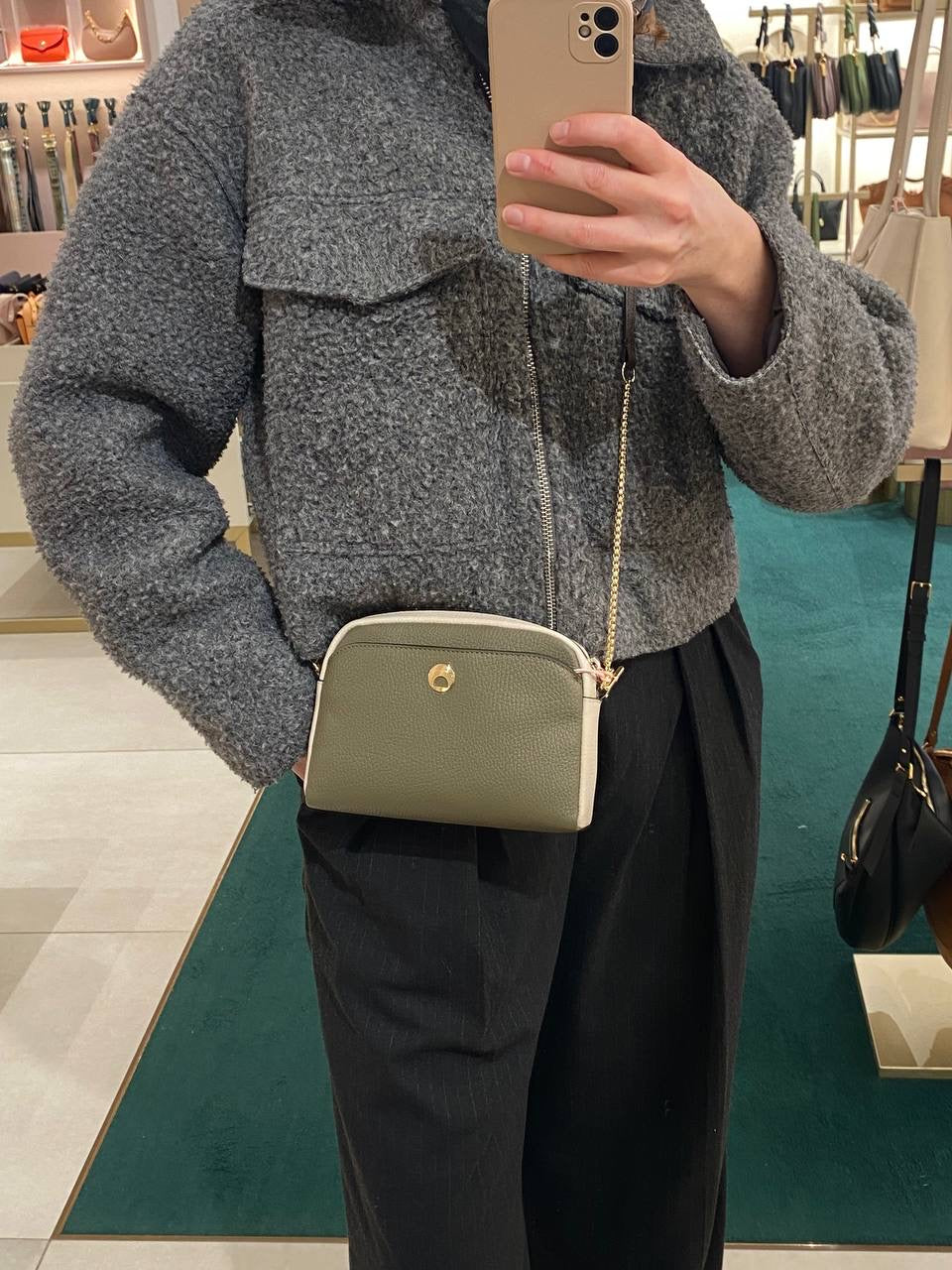 Coccinelle Leather Crossbody Bag – Green, Beige