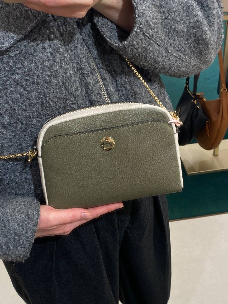 Coccinelle Leather Crossbody Bag – Green, Beige