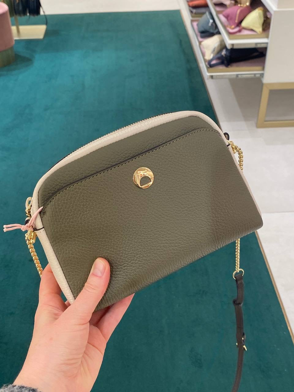 Coccinelle Leather Crossbody Bag – Green, Beige