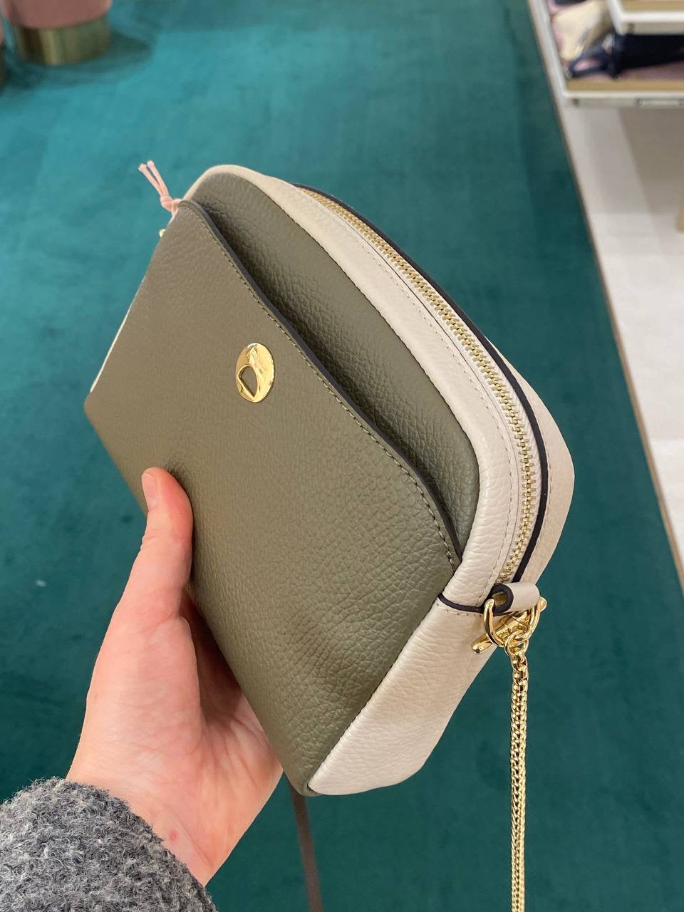 Coccinelle Leather Crossbody Bag – Green, Beige