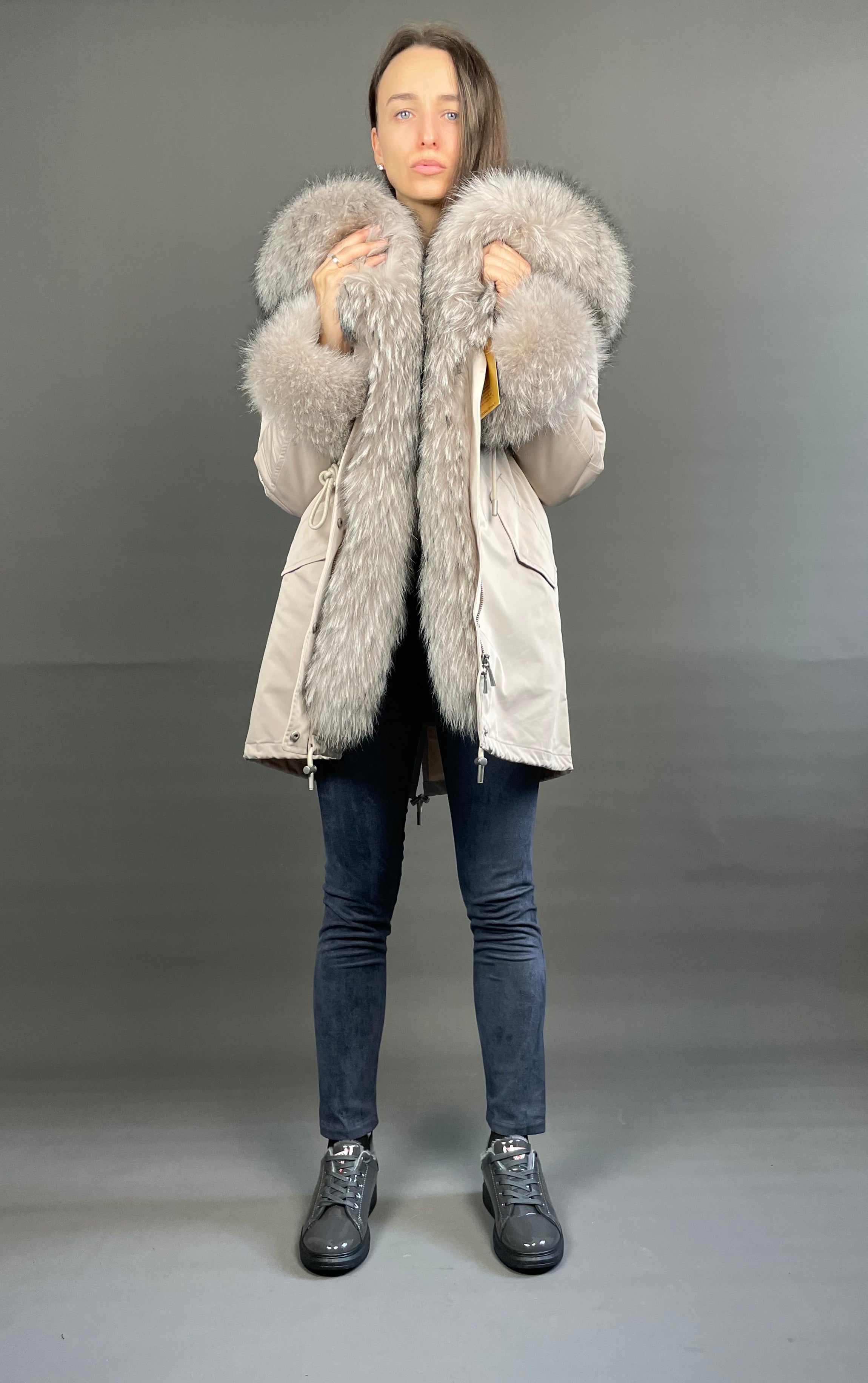 PARKA LUX Beige(23)/Beige Raccoon(M55)/Rex for women 95cm