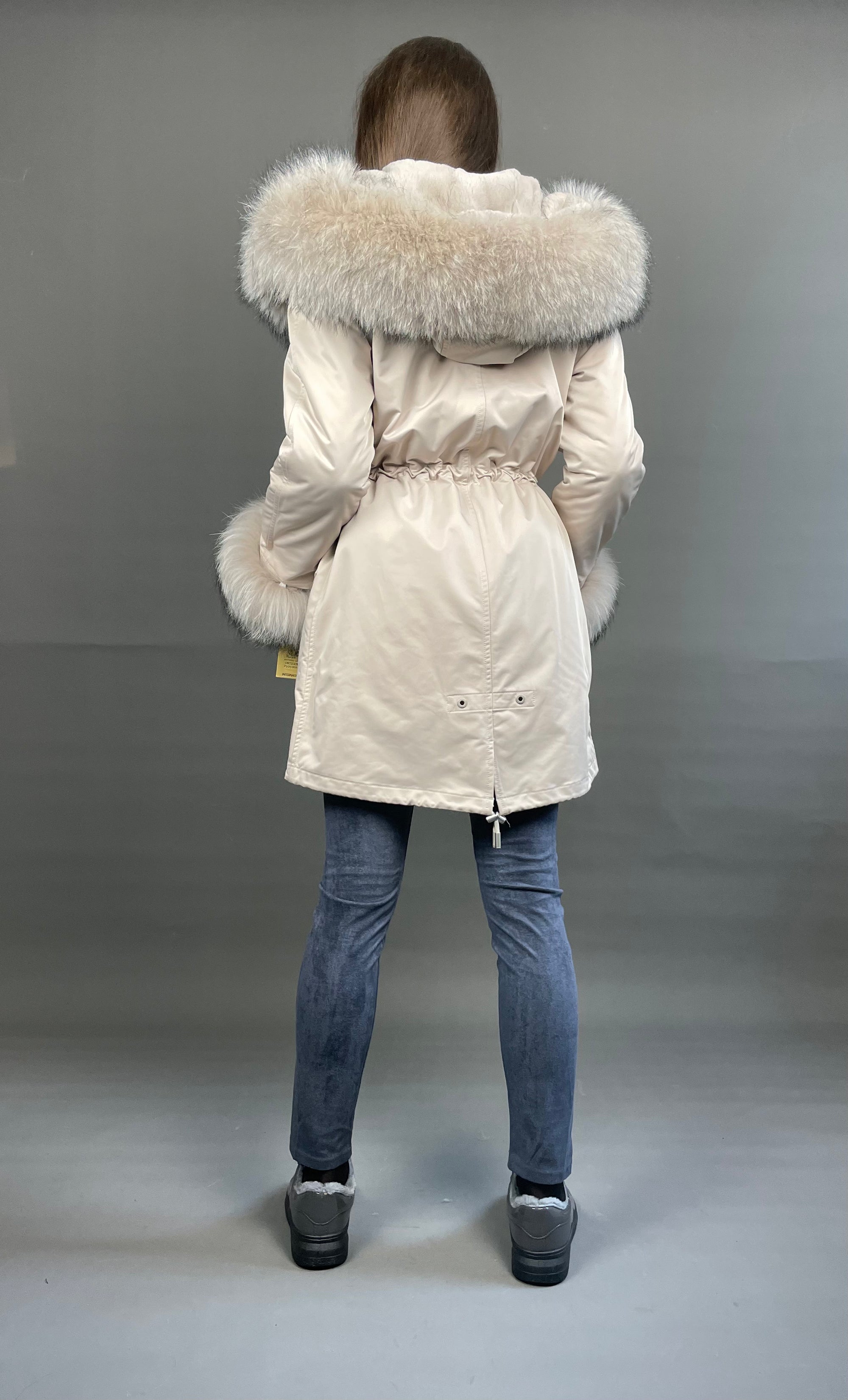 Parka LUX Beige (23) / Beige Jenots kažokāda (M55) / Rex sievietēm 95 cm