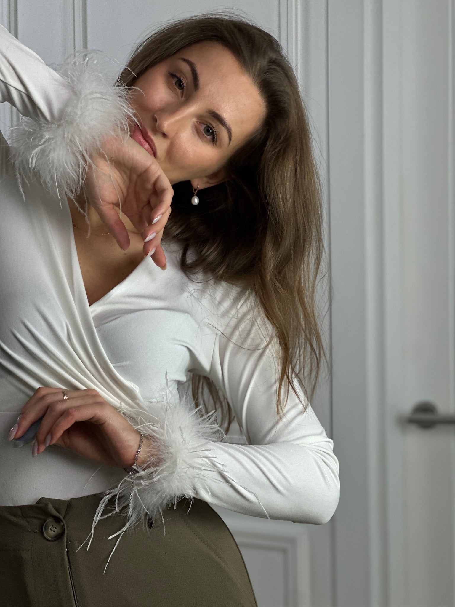 White Bodysuit With feathers