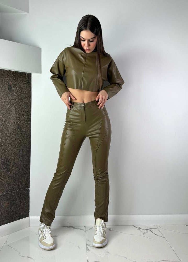 Green eco leather suit