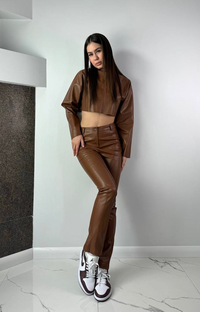 Brown eco leather pants