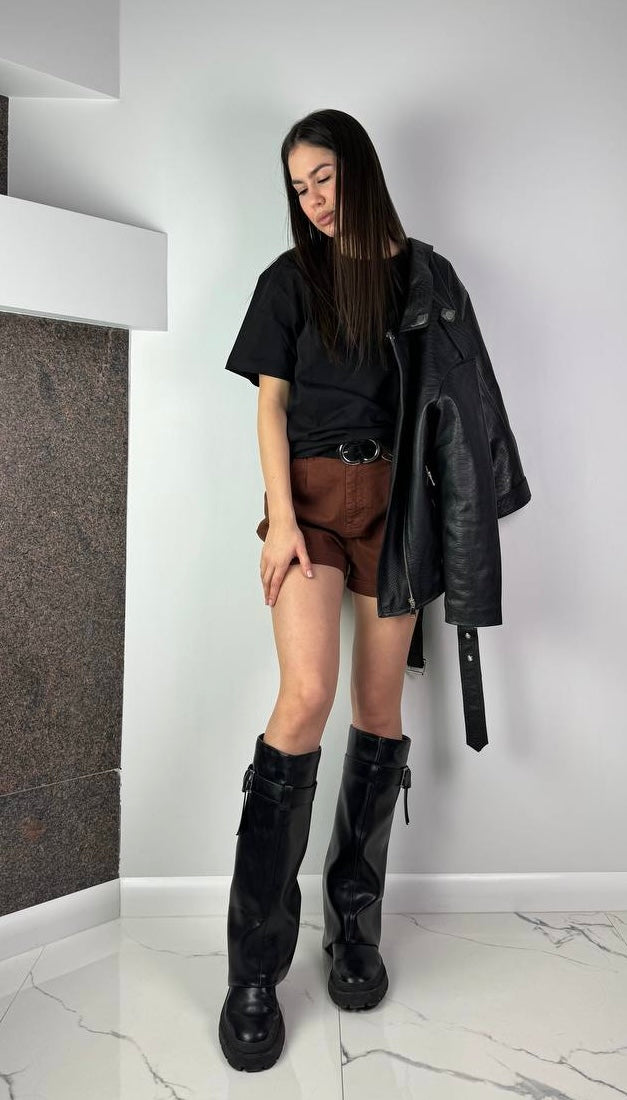 Brown denim shorts