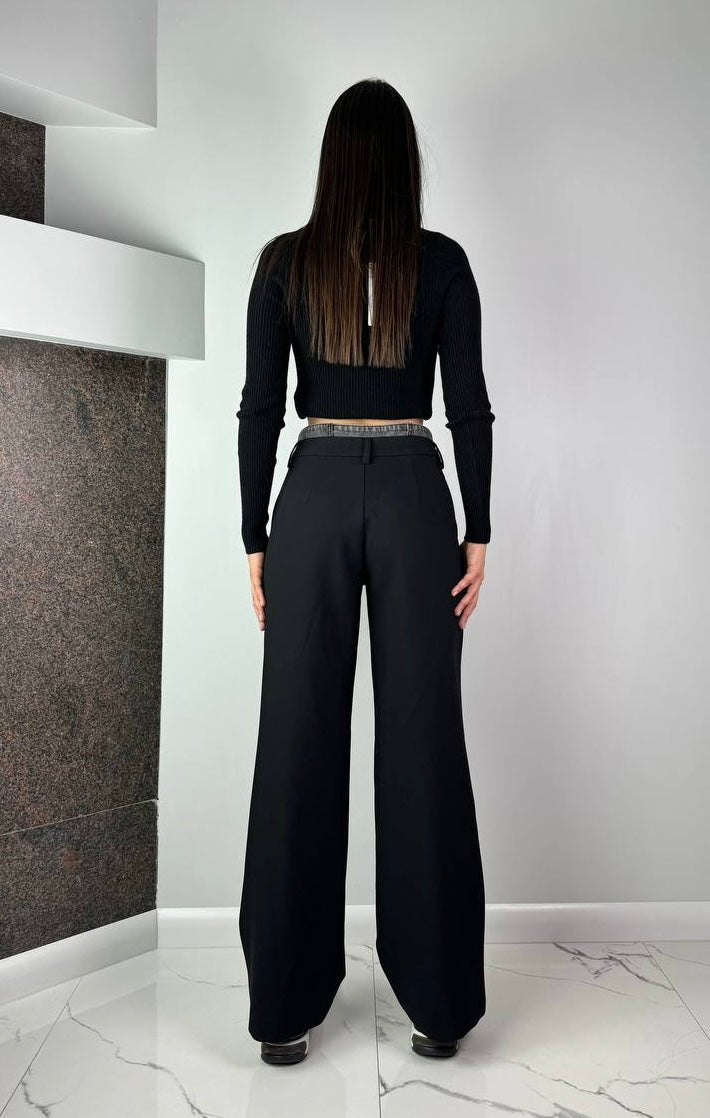 Black palazzo pants with denim elements