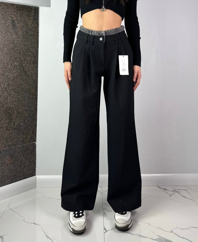 Black palazzo pants with denim elements