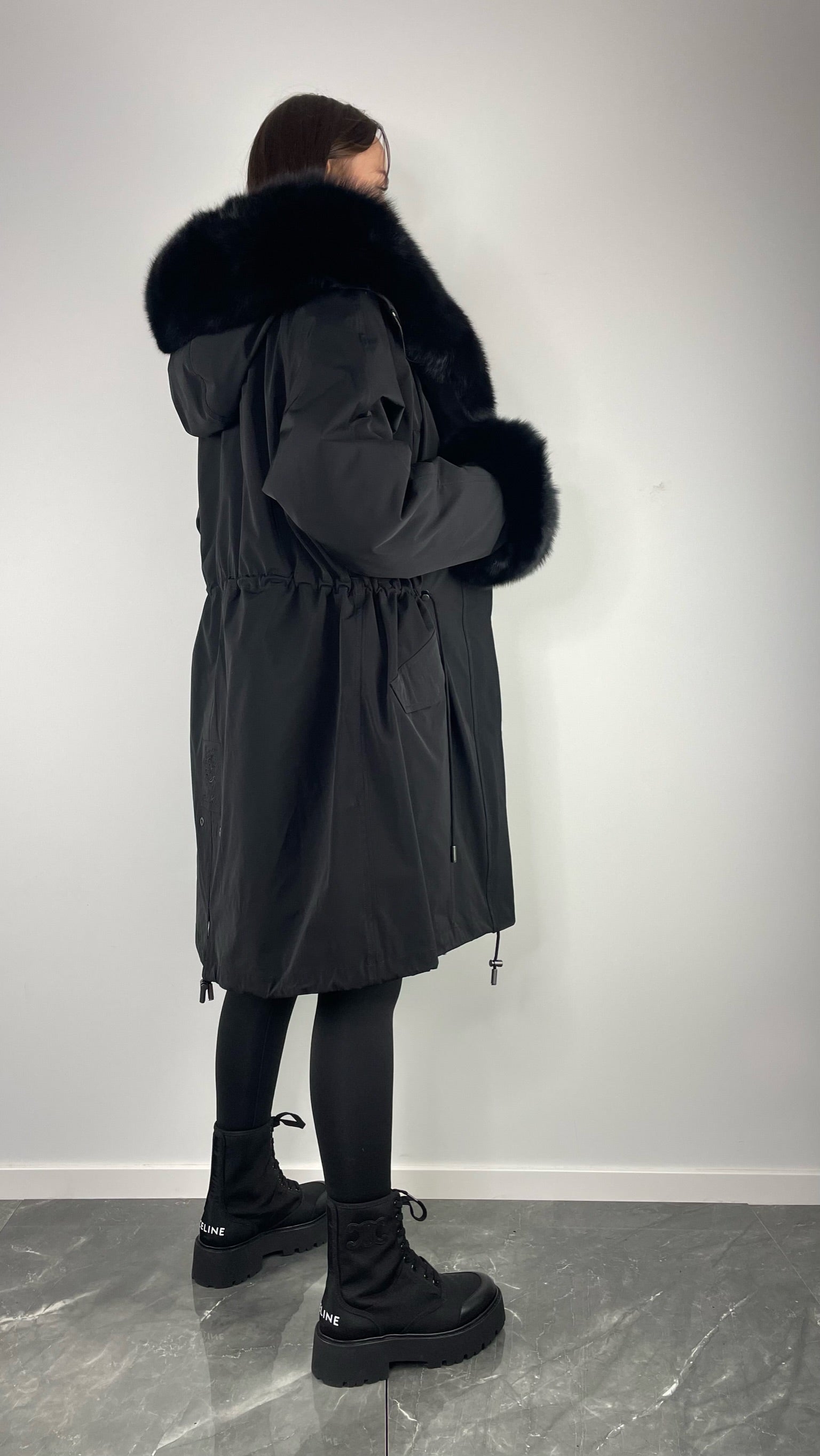 Parka LUX Black (BF99) with Black fur (M54) / Rex for women 95 cm