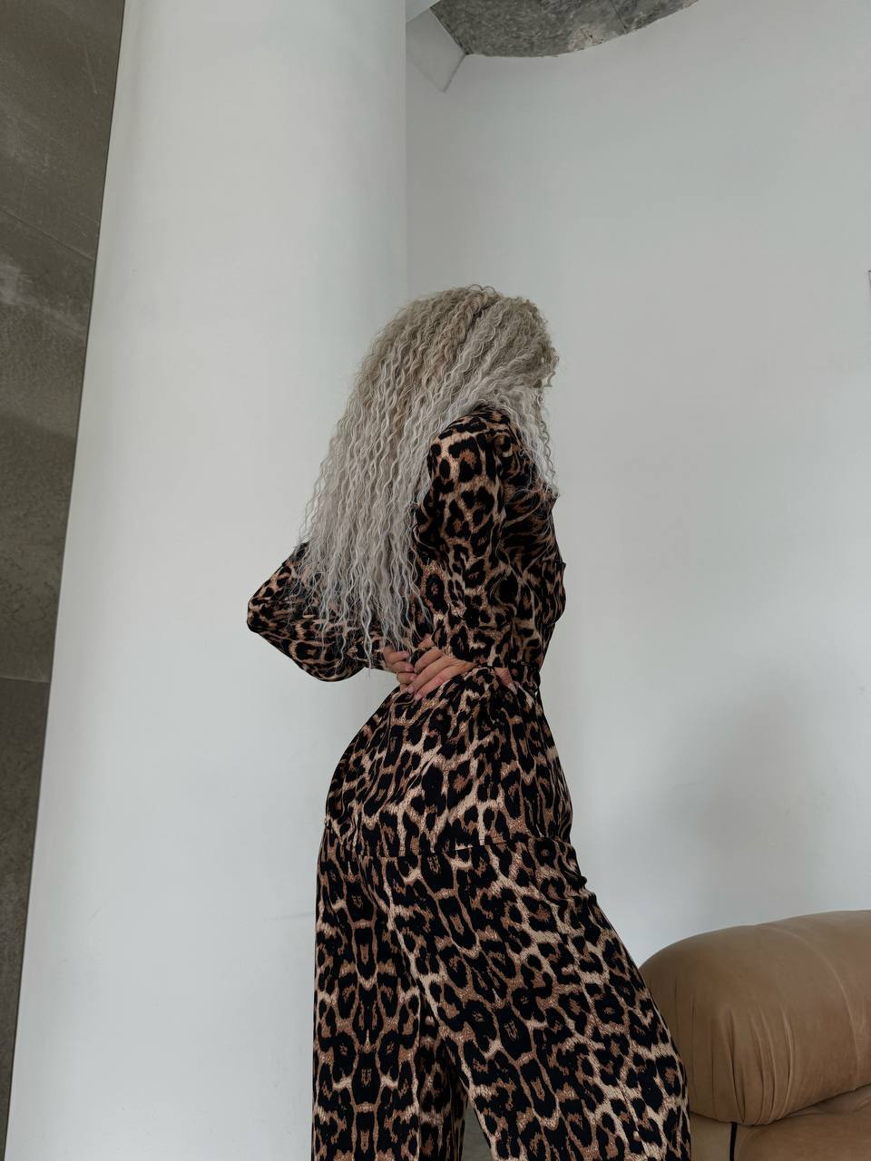 TWO-PIECE LEOPARD PRINT SET BROWN (SHIRT AND PANTS)