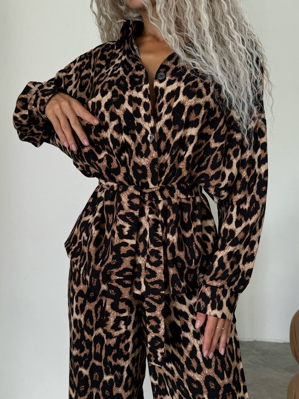TWO-PIECE LEOPARD PRINT SET BROWN (SHIRT AND PANTS)