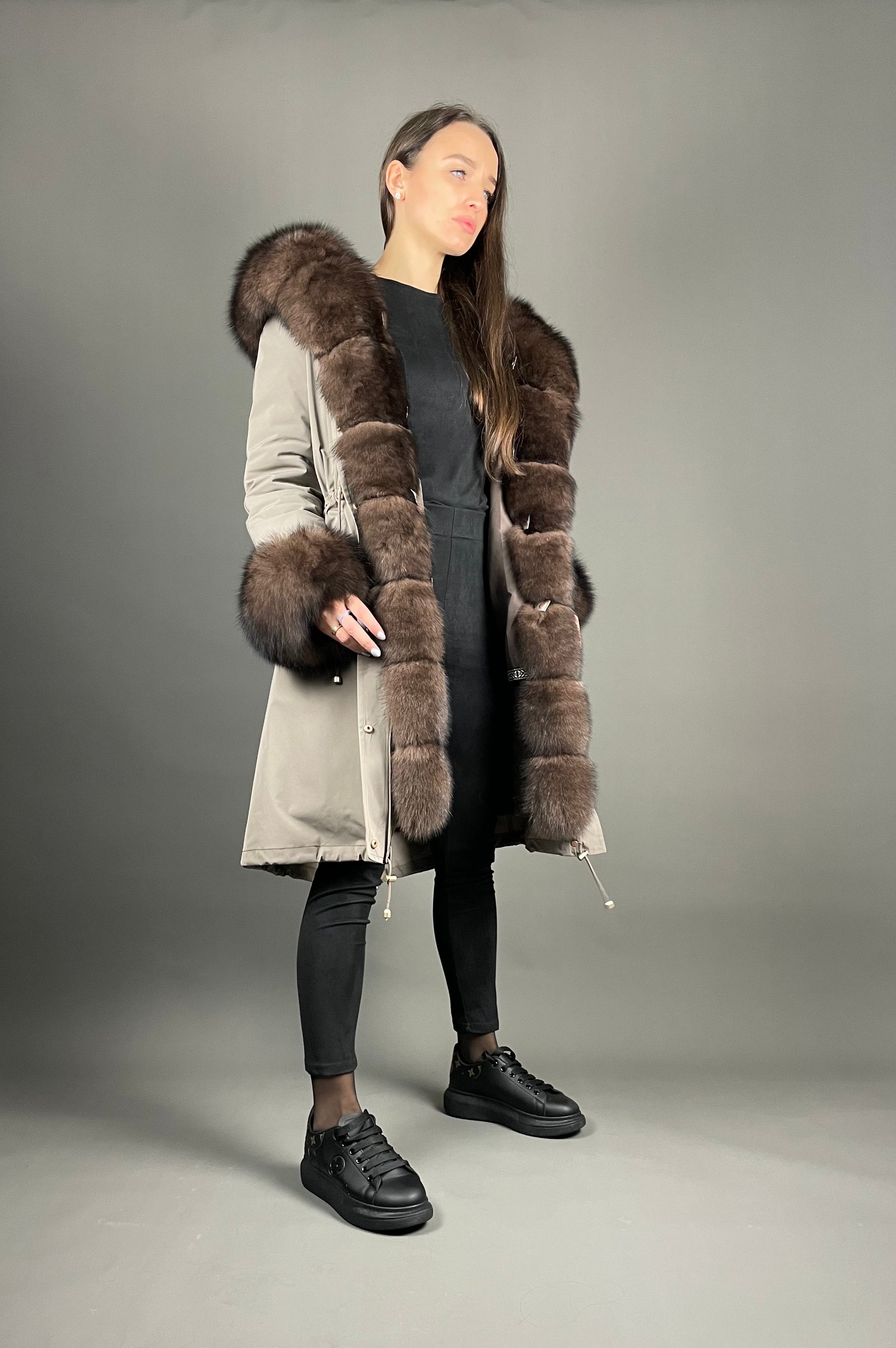 Parka LUX kapučīno (12) / brūns (M3) / Rex sievietēm 103 cm